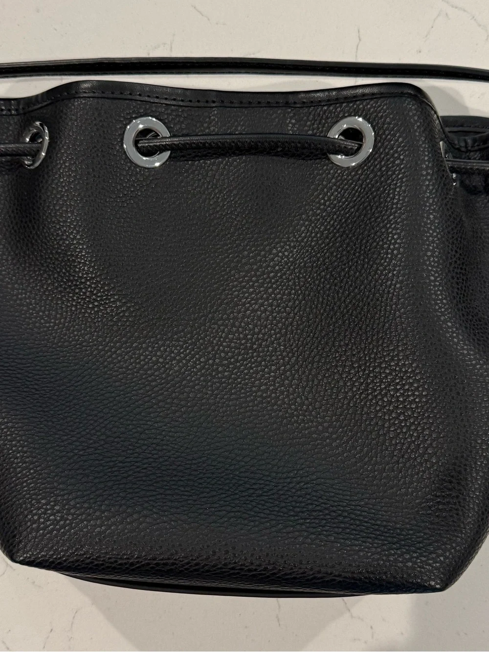 Michael Kors Black Leather Bucket Bag with Silver Hardware and Strap